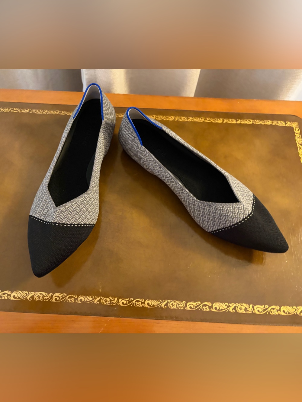 Rothy’s Women’s Pointed Toe Slip-On Flats in Black and Gray